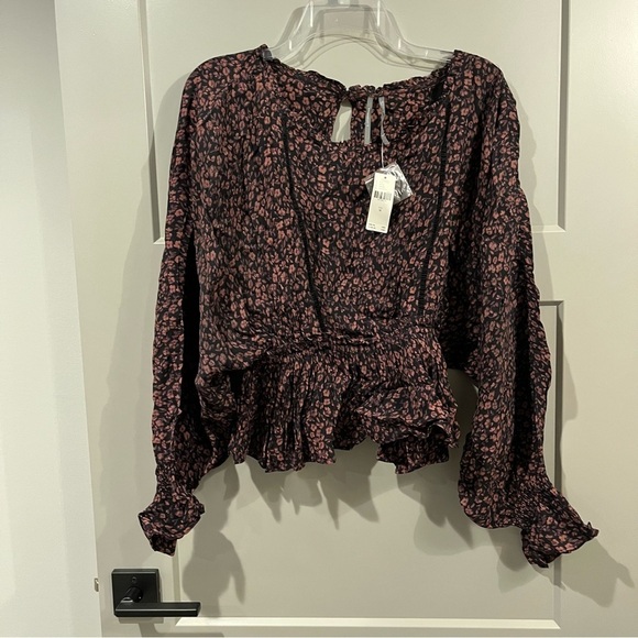 NWT Anthropologie Medium Nichola Floral Peplum Blouse Smocked Balloon Sleeve - Picture 2 of 5